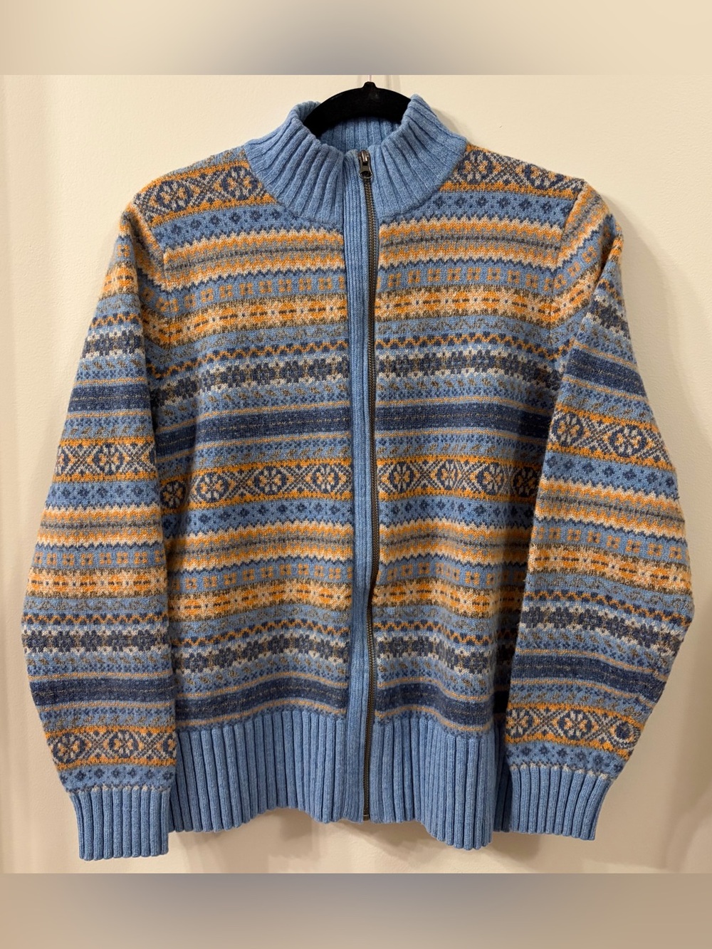 Woolrich Women’s XL Fair Isle Full Zip Knit Lambs Wool Blend Cardigan Sweater